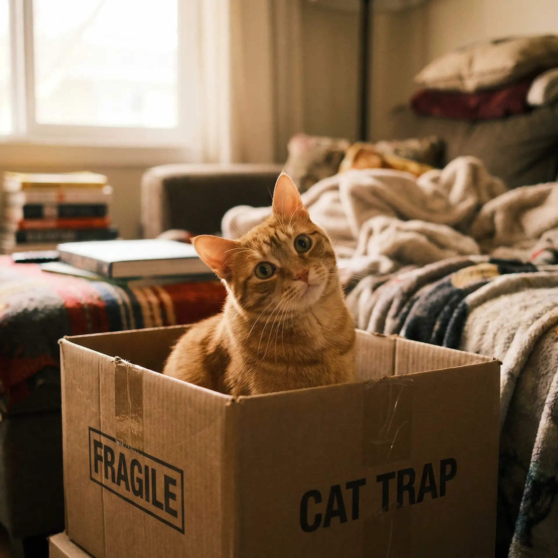 橘猫躲在纸箱里 - 黄动漫