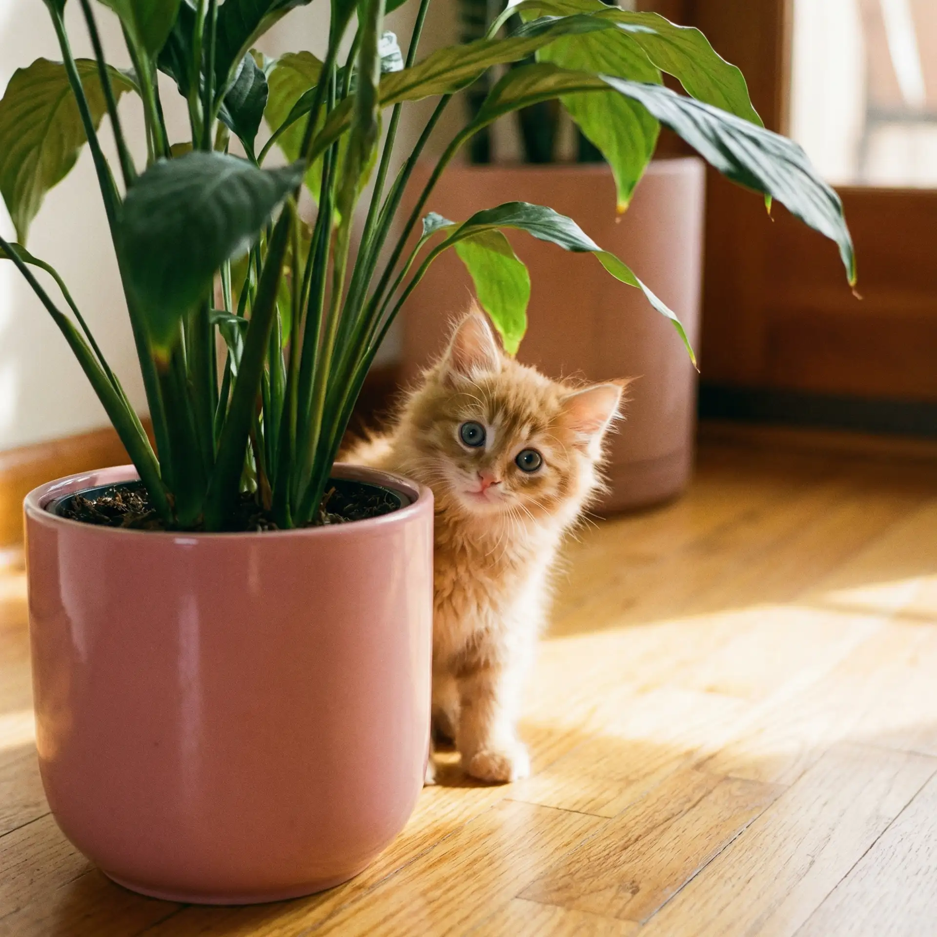 小猫从花盆后探头 - 黄动漫